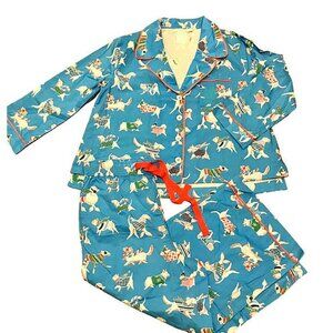 NWOT Mersea Over the Moon bright cotton dog print pajamas: wide cropped leg, swi